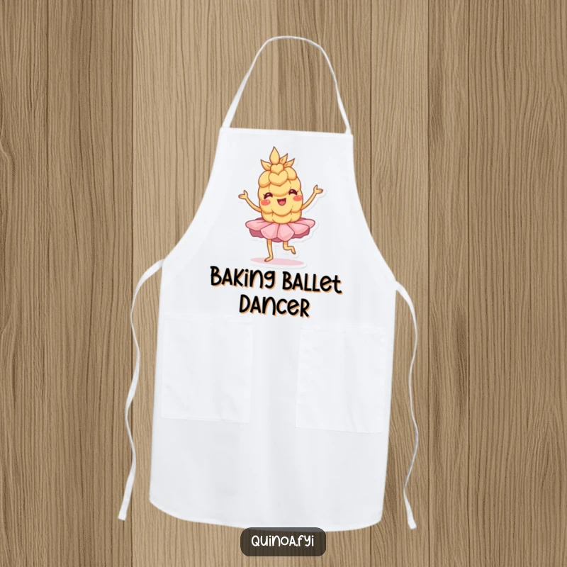 Funny Apron: A wobbly anthropomorphic wheat grain in a tutu strikes a playful pose, perfect for charming cooking.
