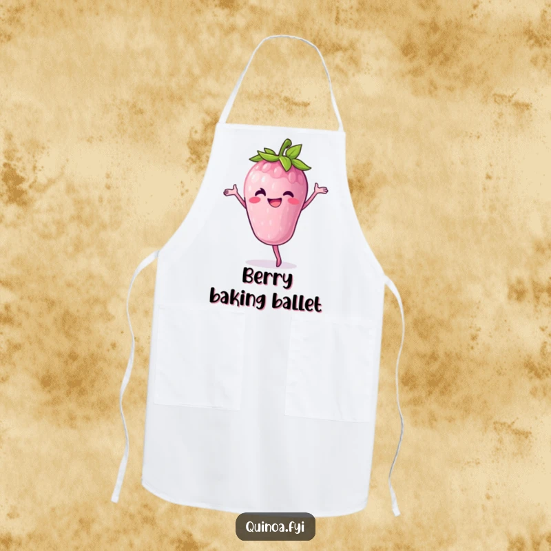 Funny Apron: A grinning anthropomorphic berry performs a pirouette, perfect for cheerful cooking adventures.