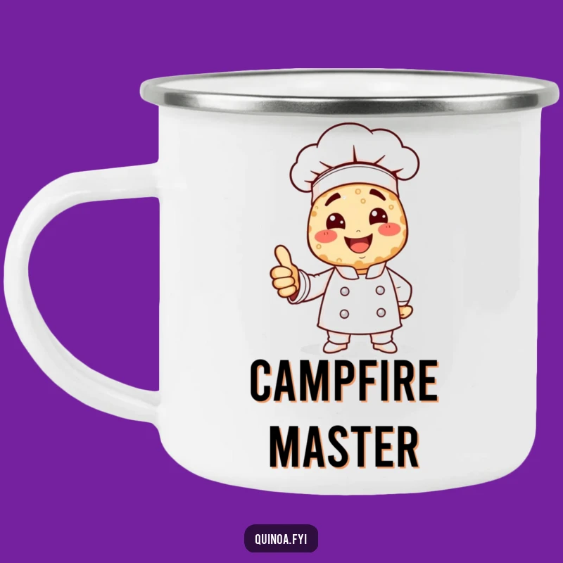 Funny Quinoa Chef Camping Mug: Smiling Cook, Outdoor Humor, Perfect Funny Gift