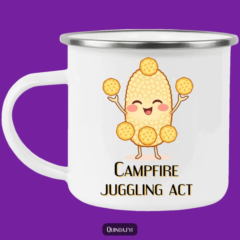 Funny Quinoa Juggling Camping Mug: Adventure-Ready Character, Humorous Outdoor Gift