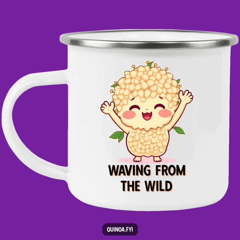 Funny Quinoa Bunch Camping Mug: Happy Outdoor Waving Fun