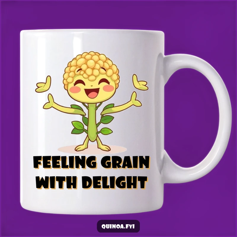 Funny Joyful Quinoa Plant Mug - Happy Leaf Arms Character, Perfect Gift