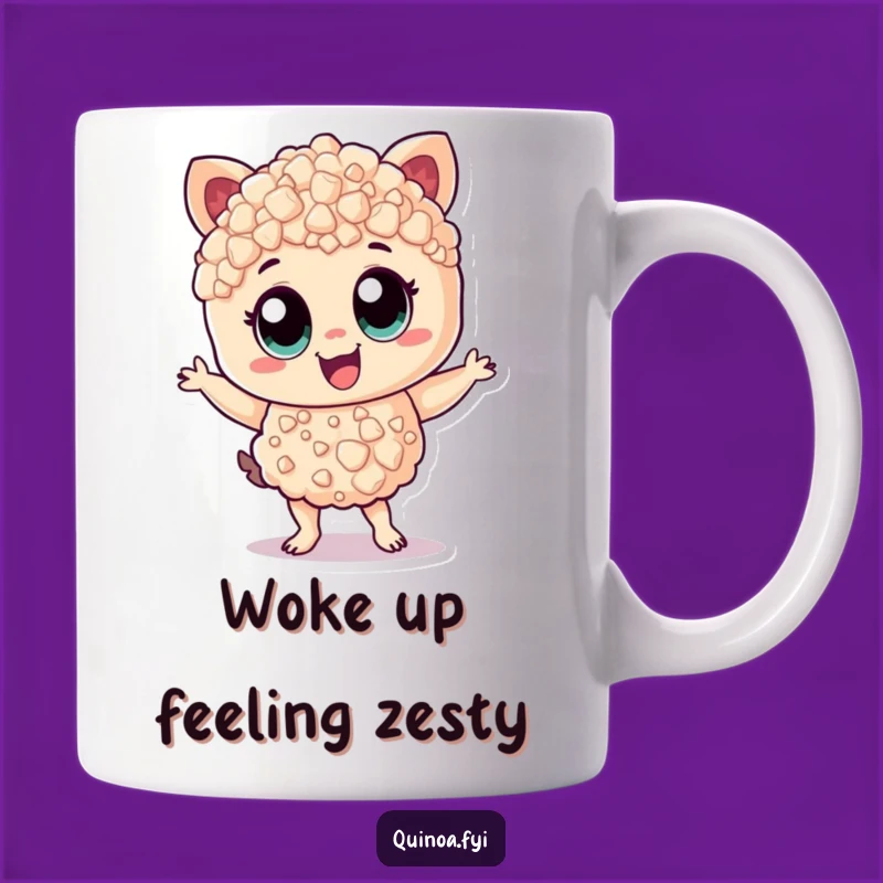 Funny Quinoa Dance Mug - Cheerful Zestful Character with Wide Eyes Gift