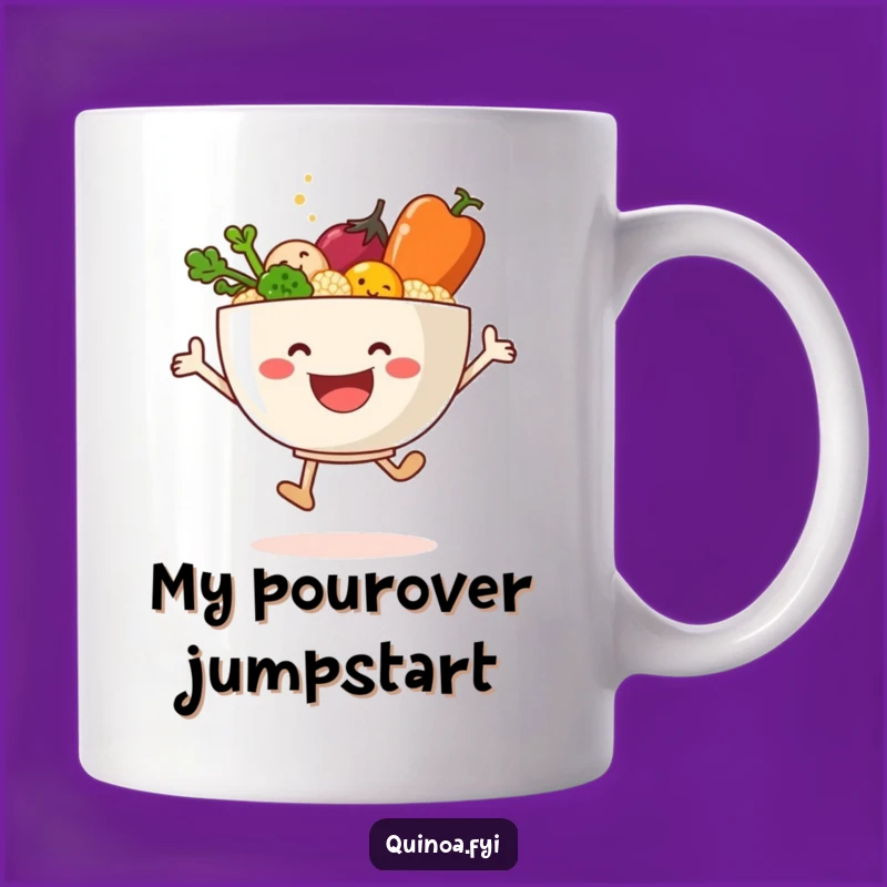 Funny Quinoa Veggie Leap Mug: Joyful Healthy Food Makes a Fun Gift!