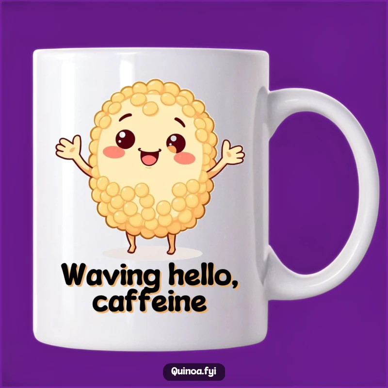 Funny Waving Quinoa Grain Mug: Happy Healthy Foodie Gift