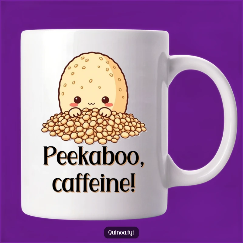 Funny Quinoa Peek Mug: Curious Grain Character Unveiling a Smile Gift