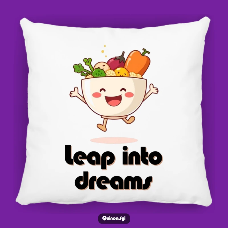 Funny Quinoa Veggie Leap Pillow: Cuddle Up with Healthy, Hilarious Comfort!