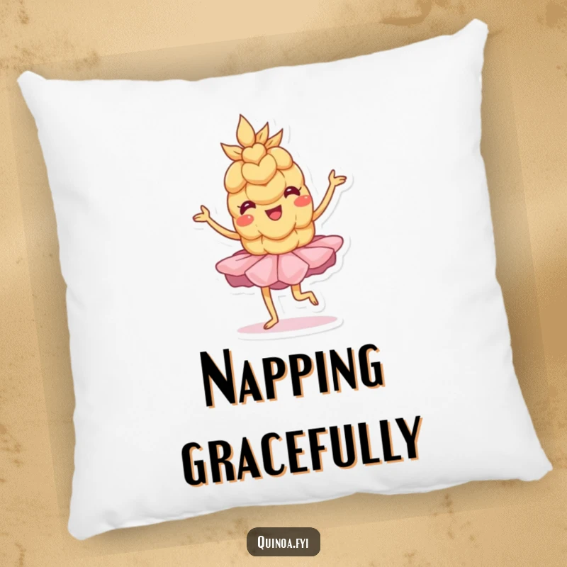 Funny Pillow: A wobbly anthropomorphic wheat grain in a tutu strikes a playful pose, adding endearing dance vibes.