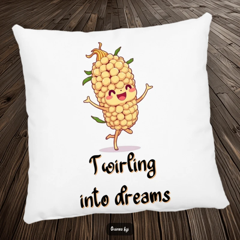 Funny pillow with a jovial quinoa stalk character in a flamboyant twirl, offering comfort and a dose of happy movement.