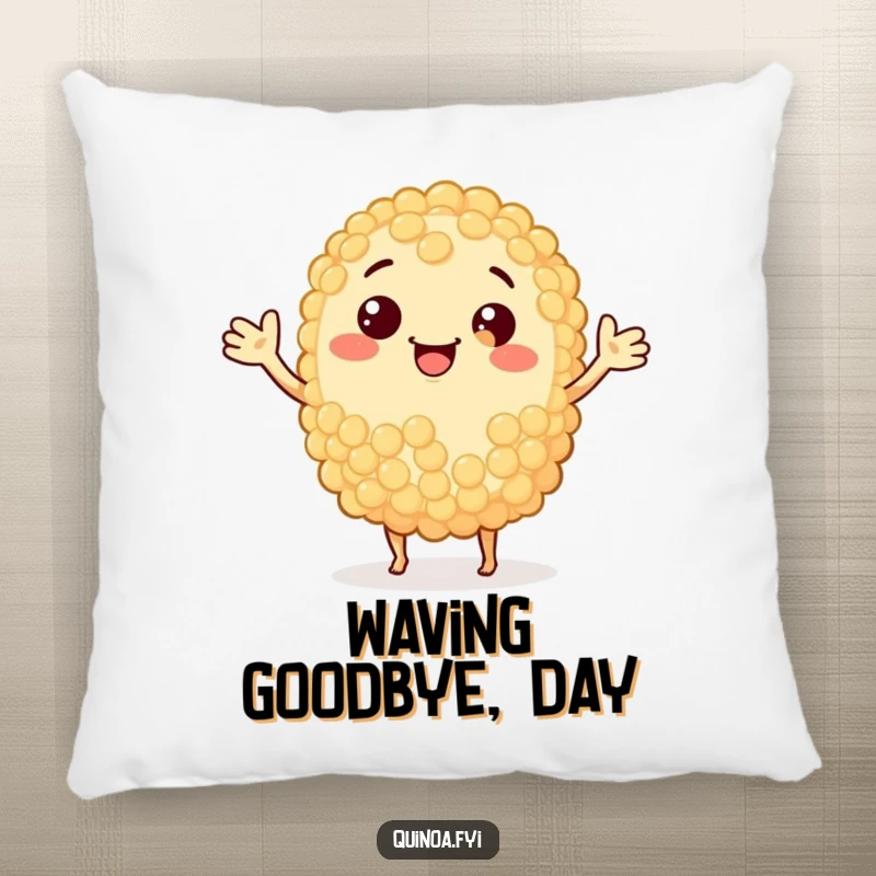 Funny smiling quinoa grain waving its arms, a soft and humorous pillow for your home.