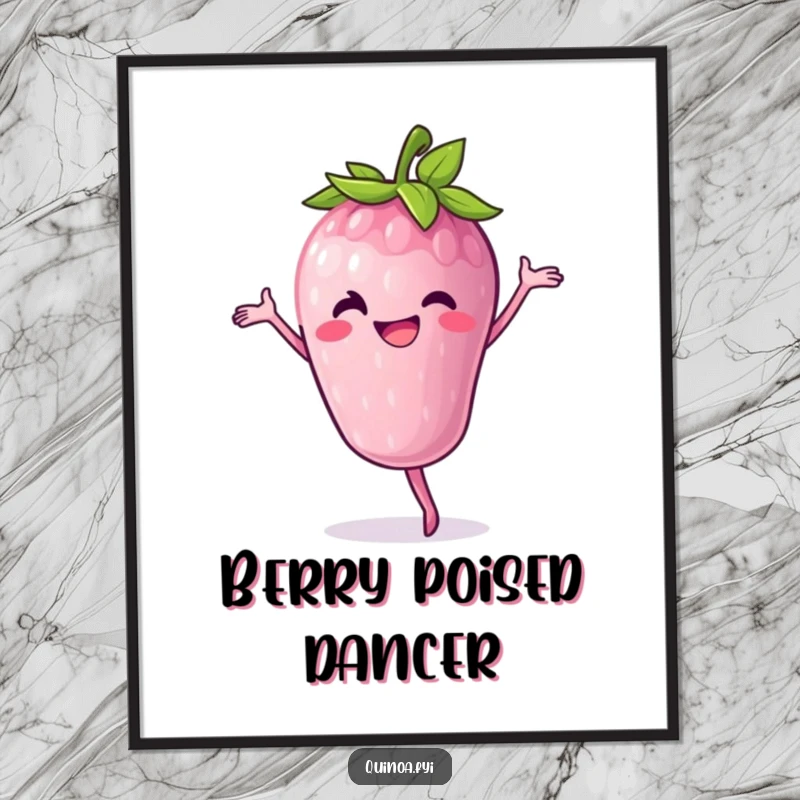 Funny Digital Art: A grinning anthropomorphic berry gracefully executes a perfect pirouette, full of fruity fun and charm.