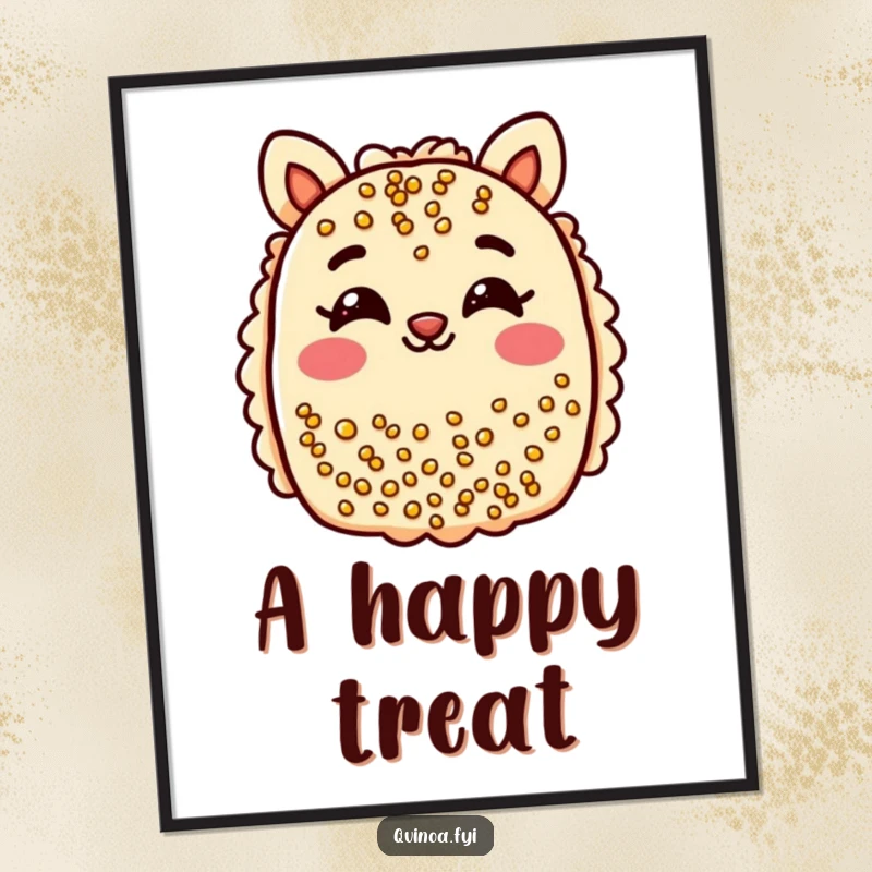 Funny digital art print: a cheerful quinoa bar with smiling eyes playfully winks.