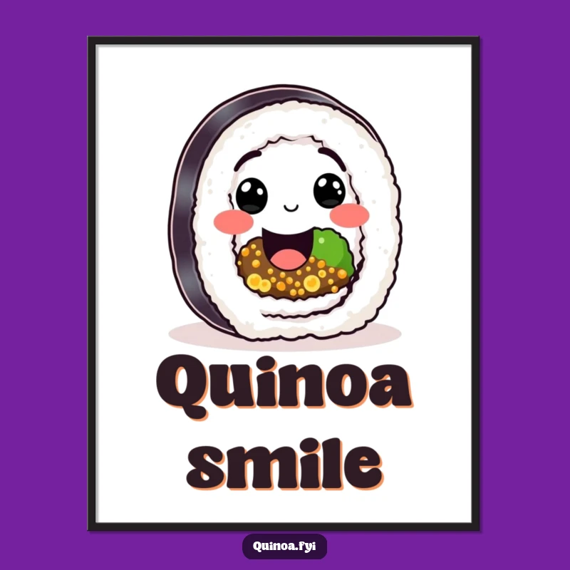 Funny Sushi Quinoa Roll Digital Art: Happy Character's Healthy Smile Wall Art