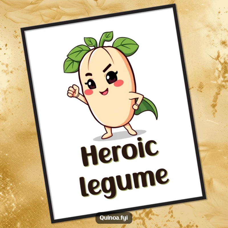 Funny digital art print of a charming anthropomorphic legume winking and striking a superhero pose, perfect for instant download.
