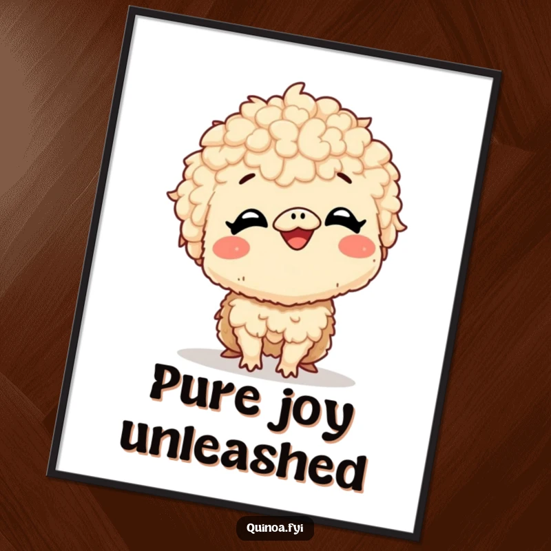 Funny digital art print of a giggling quinoa creature with a very large, excited smile, ready for instant download and display.