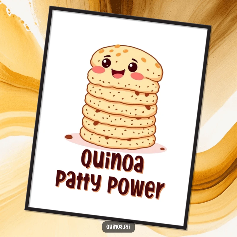 Funny Quinoa Patties Digital Art Print of delightedly wiggling patties, a humorous and appetizing piece of printable decor.