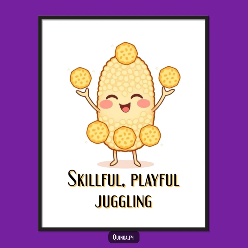 Funny Quinoa Juggling Digital Art: Cheerful Character Print, Hilarious Food Decor