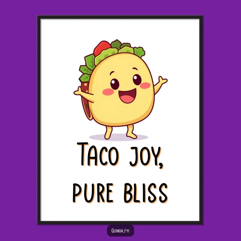 Funny Taco Quinoa Digital Art: Delighted Character Print, Hilarious Food Decor