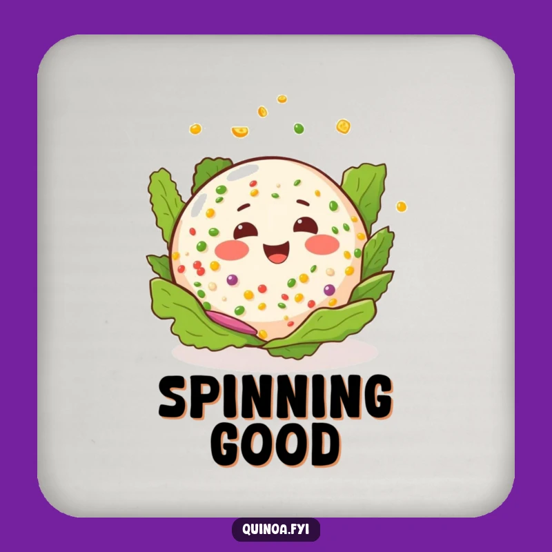 Funny Quinoa Salad Spin Coaster Set: Happy Expression, Protect Surfaces, Unique Funny Gift