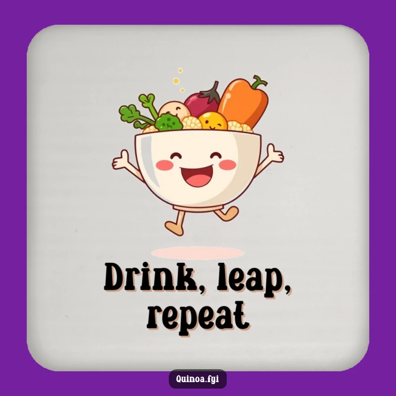 Funny Quinoa Veggie Leap Drink Coaster: Protect Surfaces with Lively Style!