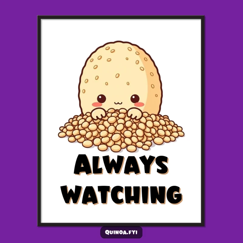 Funny Quinoa Peek Poster: Intriguing Wall Art with a Curious Grain Character