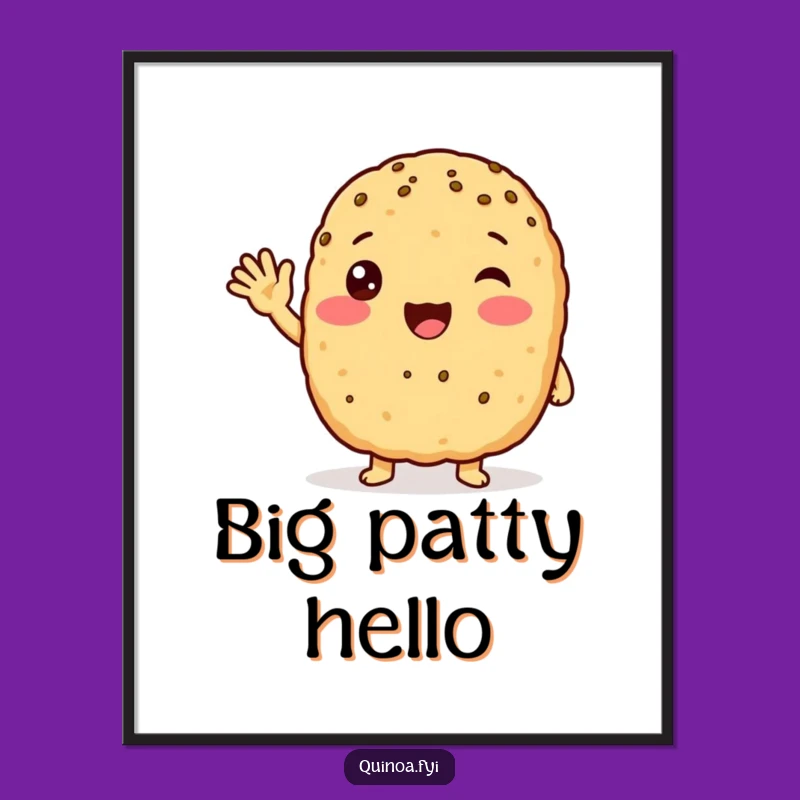 Funny Waving Quinoa Patty Poster: Cheerful Wall Art, Hilarious Gift
