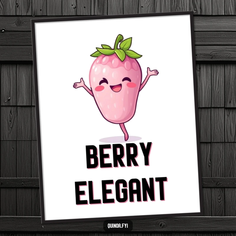 Funny Poster: A grinning anthropomorphic berry performs a perfect pirouette, bringing a sense of lighthearted fun.