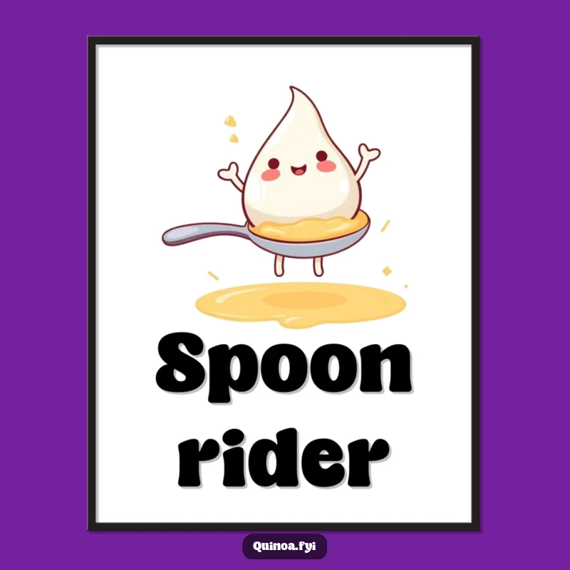 Funny Broth Droplet Poster - Joyful Spoon Rider Art for Humorous Decor