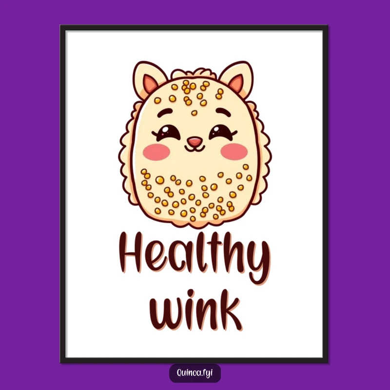 Funny Quinoa Bar Wink Poster: Cheerful Treat, Smiling Eyes Art, Whimsical Funny Gift Decor