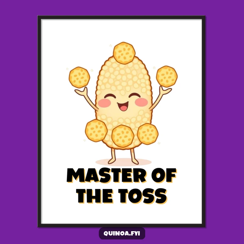 Funny Quinoa Juggling Poster: Cheerful Character Art, Hilarious Foodie Wall Decor