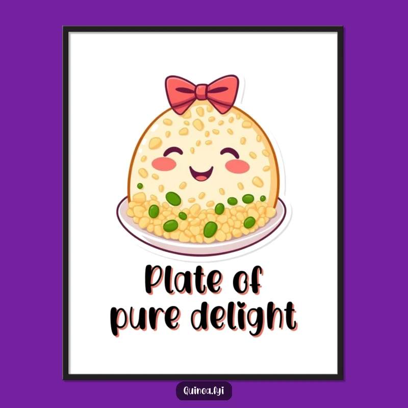 Funny Quinoa Plate Poster, Beaming Grin Art, Bow Decor, Unique Funny Gift for Kitchen Vibes