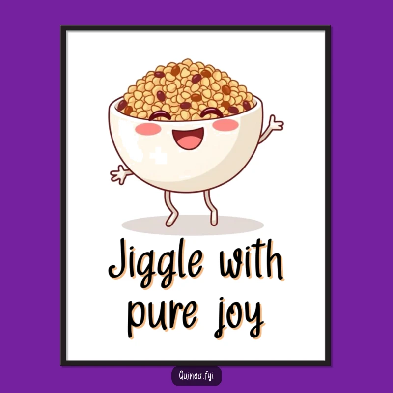 Funny Quinoa Jig Poster: Vibrant Bowl Character Art, Hilarious Foodie Wall Decor