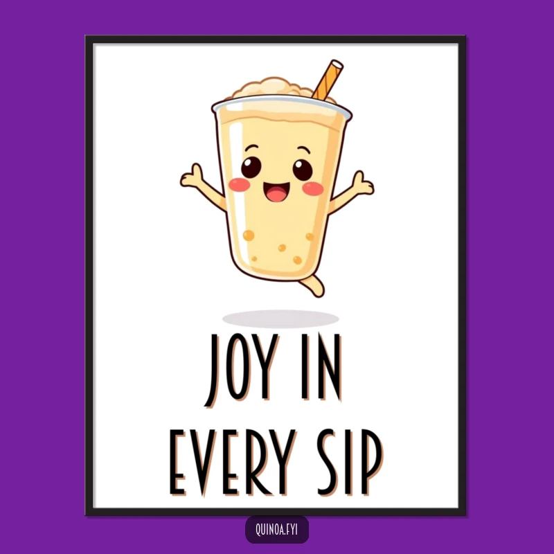 Funny Quinoa Drink Poster, Vibrant Smiley Face Art, Joyful Leap Decor, Perfect Funny Gift