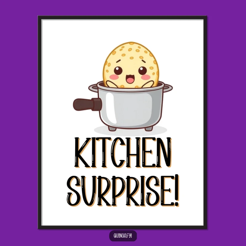 Funny Surprised Quinoa Pot Poster - Whimsical Kitchen Art Gift