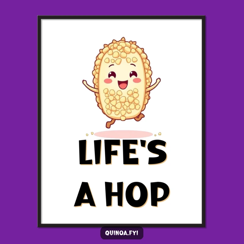 Funny Quinoa Hop Poster: Vibrant Wall Art Featuring a Joyful Grain Character