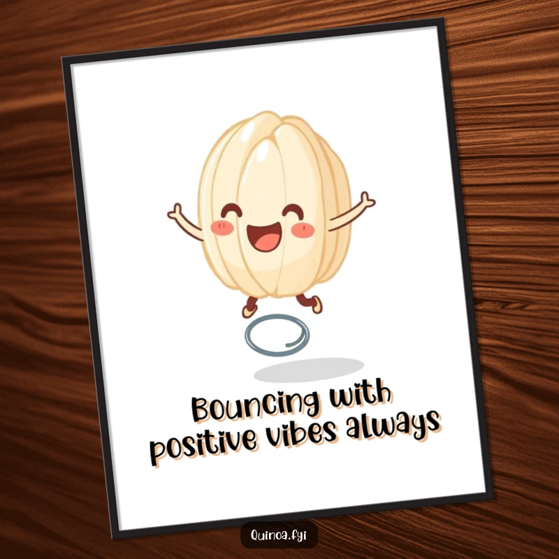 Funny Free Printable Wall Art: Smiling Rice Grain Joyfully Bouncing High on a Small Spring