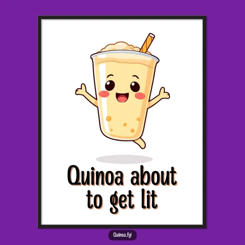 Free Printable Wall Art: Bubbly Quinoa's Joyful Leap, Hilarious Foodie Decor, Downloadable Art Gift