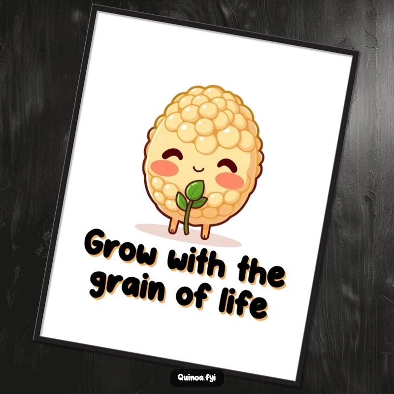 Funny Free Printable Wall Art: A blushing quinoa grain shyly offering a tiny sprout, with a delicate and endearing presentation.