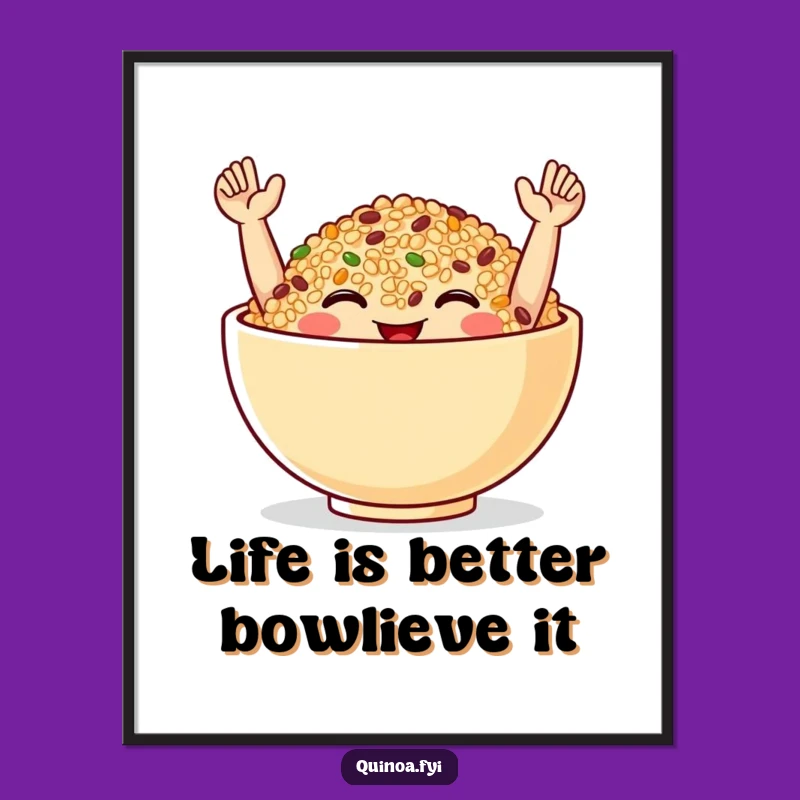 Free Printable Wall Art: Smiling Quinoa Bowl for Humorous Downloadable Decor