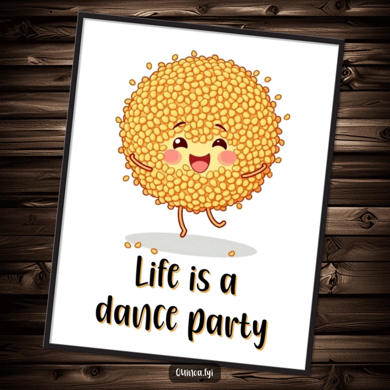 Funny Free Printable Wall Art: A cheerful bunch of quinoa grains performing a joyful, energetic dance.