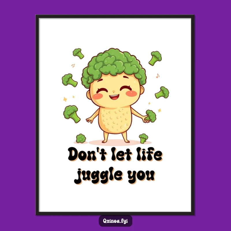 Funny Free Printable Wall Art: Juggling Quinoa Character, Quirky Downloadable Decor