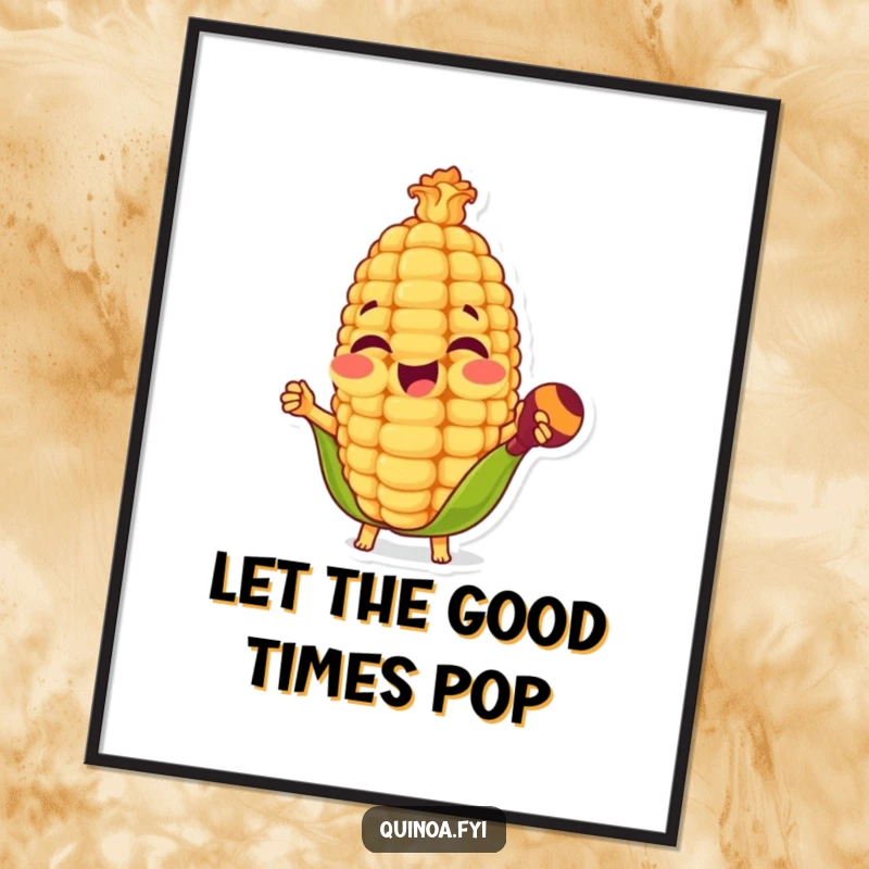 Funny Free Printable Wall Art: Happy Corn Kernel Enthusiastically Playing Maracas