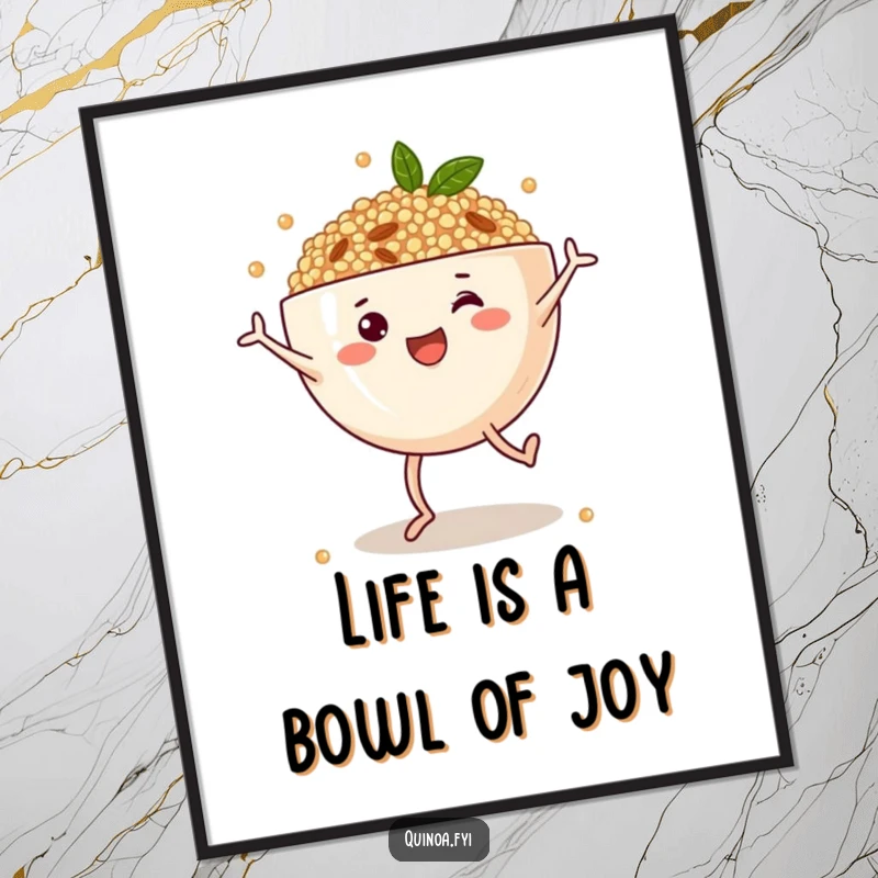 Funny Free Printable Wall Art: Cheerful Quinoa Bowl with Legs Joyfully Performing a Cartwheel
