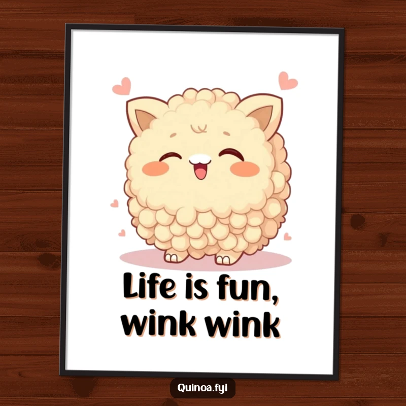 Funny Free Printable Wall Art depicting a wobbly quinoa cluster winking playfully, adding a touch of lighthearted fun to any room.