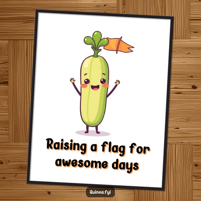 Funny Free Printable Wall Art: Delighted Vegetable Stick Waving a Tiny Flag with Enthusiasm