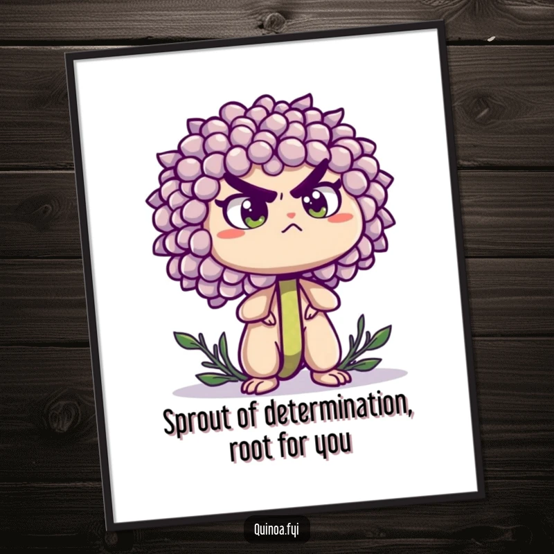 Funny Free Printable Wall Art: A determined quinoa sprout stands tall, radiating strength and resolve, a motivational piece.