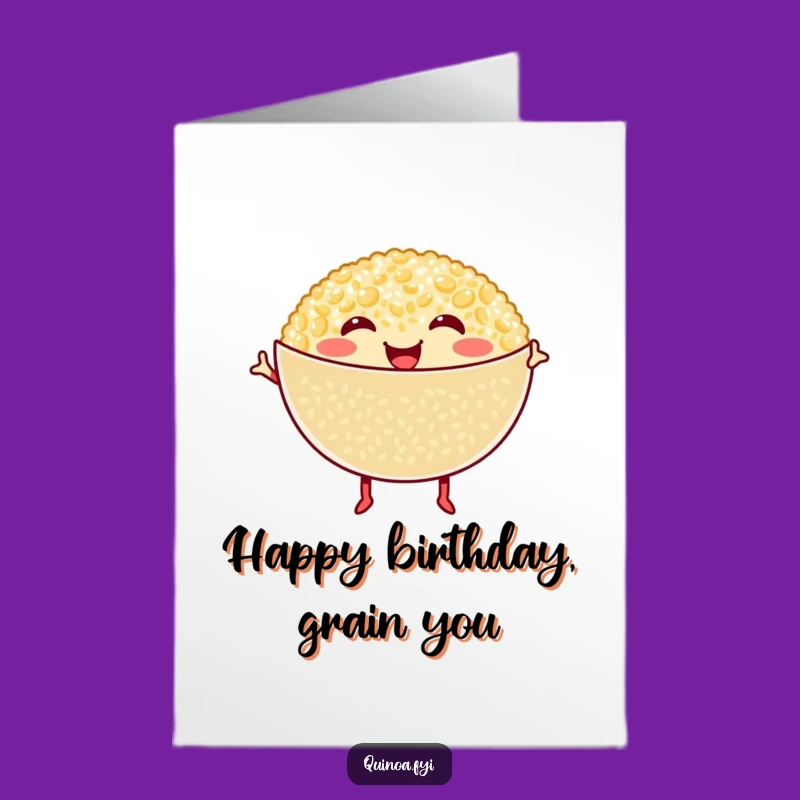 Free Printable Birthday Card: Dancing Quinoa Bowl - Joyful & Funny Downloadable Gift