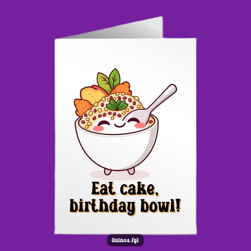 Free Printable Birthday Card: Smiling Quinoa Bowl Spoon Fun - Download Today