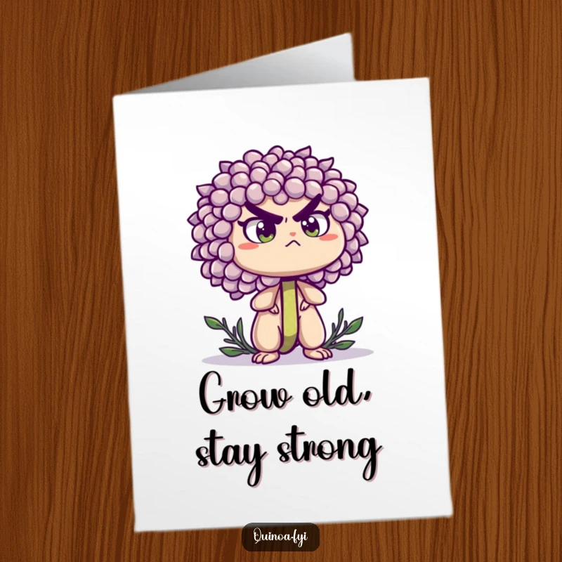 Funny Free Printable Birthday Card: A determined quinoa sprout standing tall with an unwavering, resolute expression.