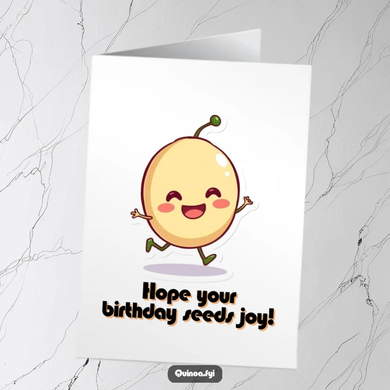 Funny Free Printable Birthday Card featuring a smiling seed mid-hop, full of playful birthday energy.